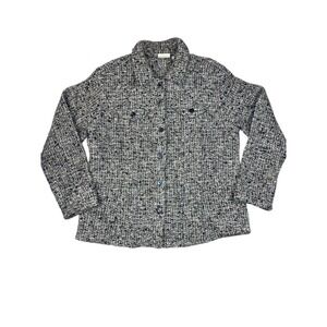 Vintage Chicos Design Tweed Jacket Women's 3 L XL Black Brown Wool Blend 90s